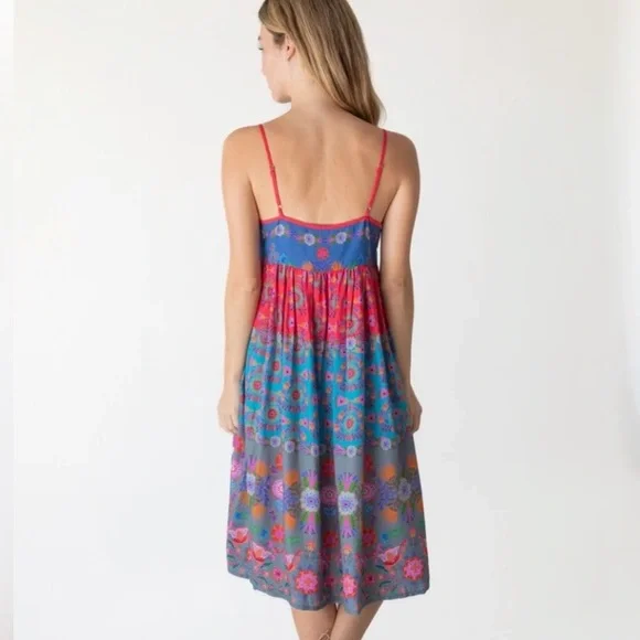 🌙NATURAL LIFE Gigi Midi Dress - Red Blue Floral🌙 - Picture 3 of 8